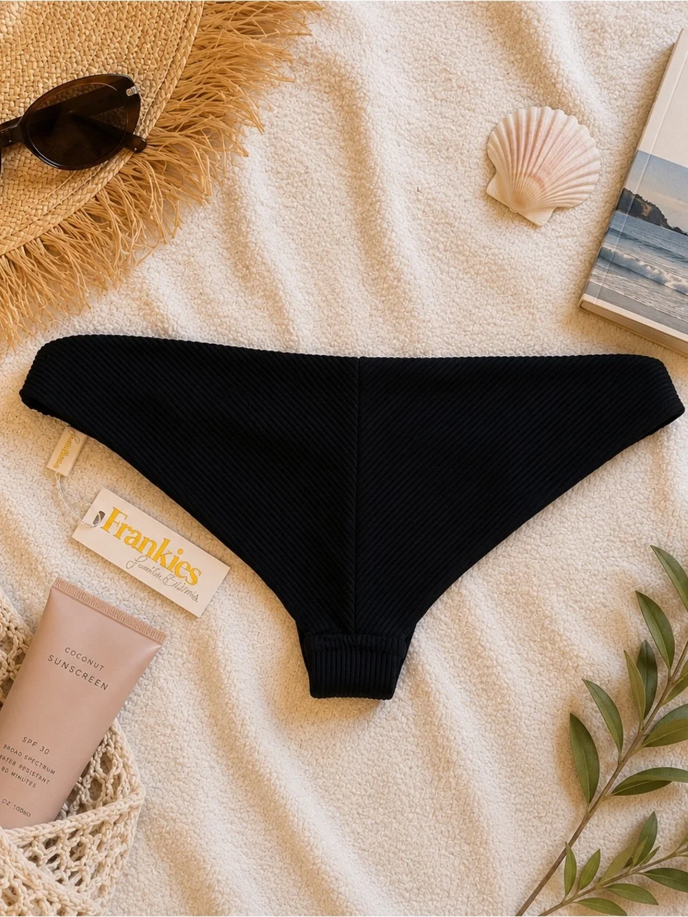 Frankies Bikinis Greer Cheeky Bikini Bottom Black Sz M NWT
